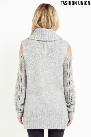 Fashion Union Cold Shoulder Cable Knit